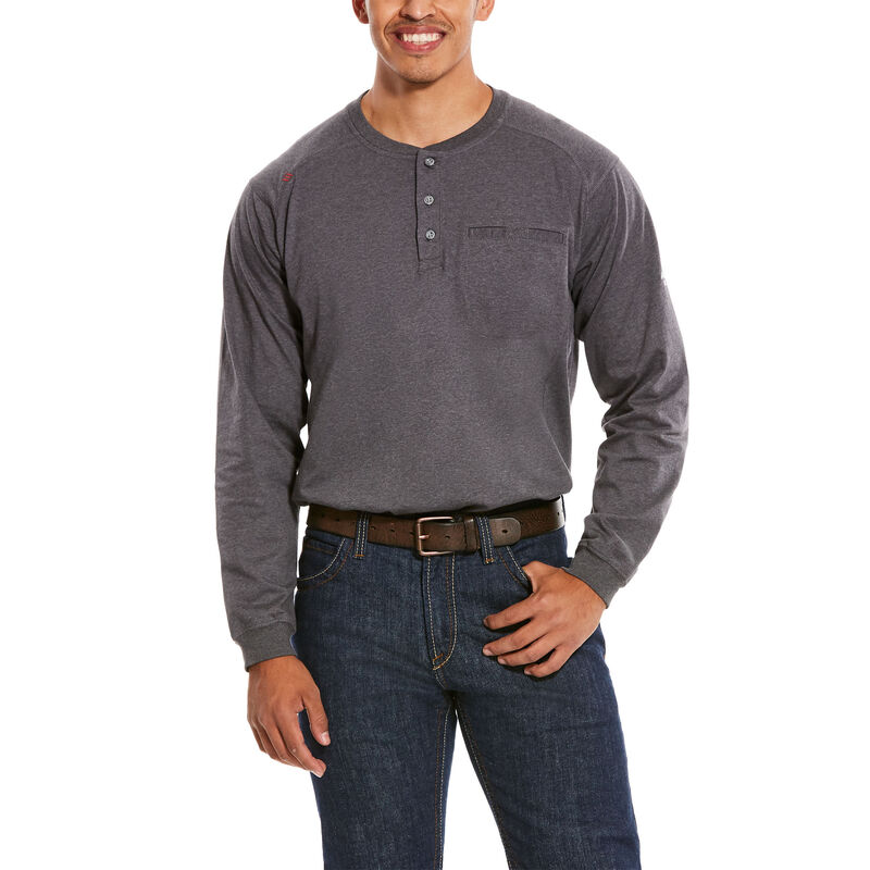 Ariat FR Air Henley Top - Charcoal Heather tee, frc, flame, resistant, retardant, shirt, dark, grey, gray