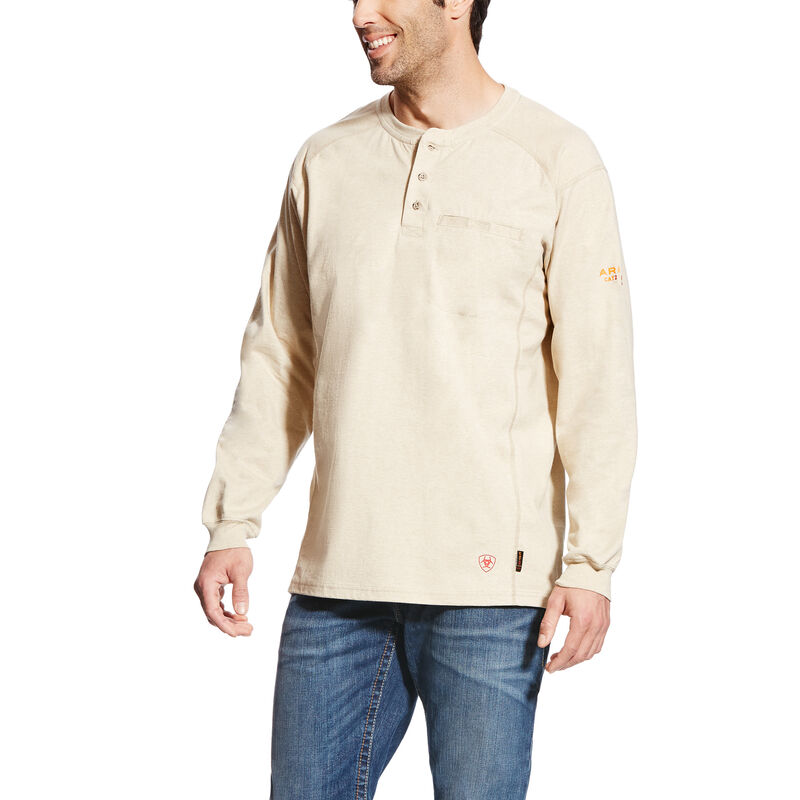 Ariat FR Air Henley Top - Sand Heather tee, frc, flame, resistant, retardant, shirt, khaki, tan, beige