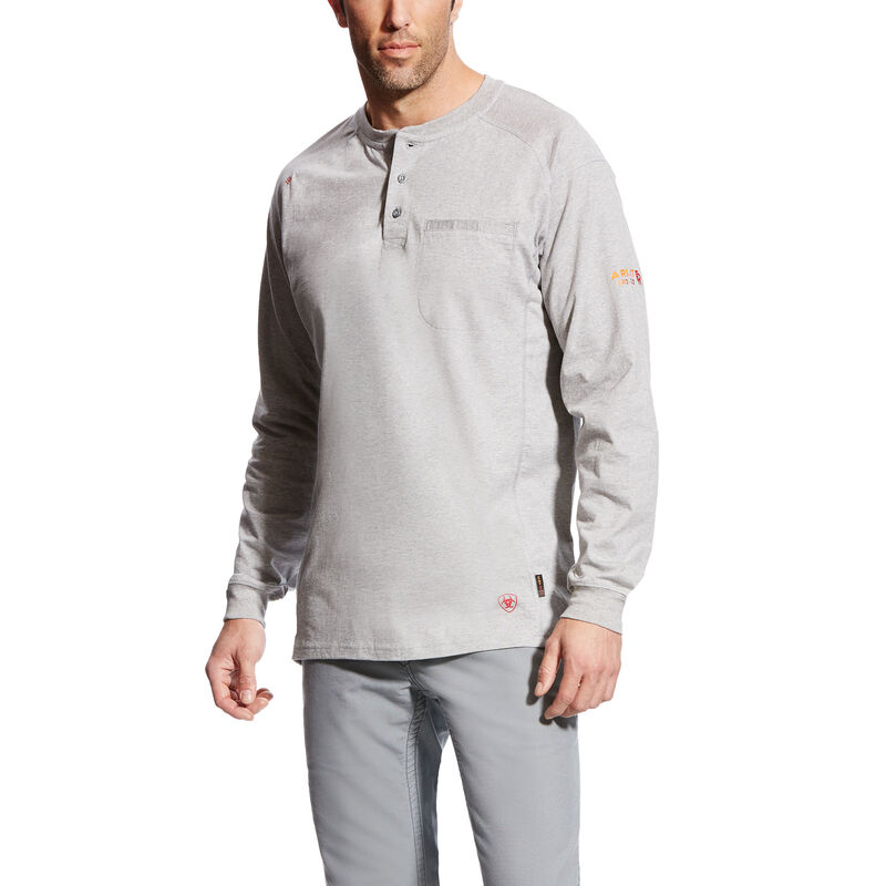 Ariat FR Air Henley Top - Silver Fox Heather tee, frc, flame, resistant, retardant, shirt, grey, gray