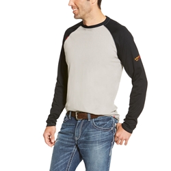 Ariat FR Baseball T-Shirt - Gray/Black tee, frc, flame, resistant, retardant, grey, long sleeve, base, layer