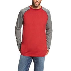 Ariat FR Baseball T-Shirt - Red/Dark Gray tee, frc, flame, resistant, retardant, grey, long sleeve, base, layer
