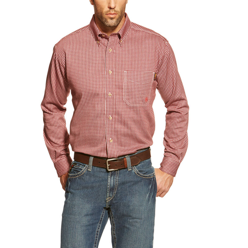 Ariat FR Bell Work Shirt - Wine flame,resistant,retardant,plaid,gingham,red