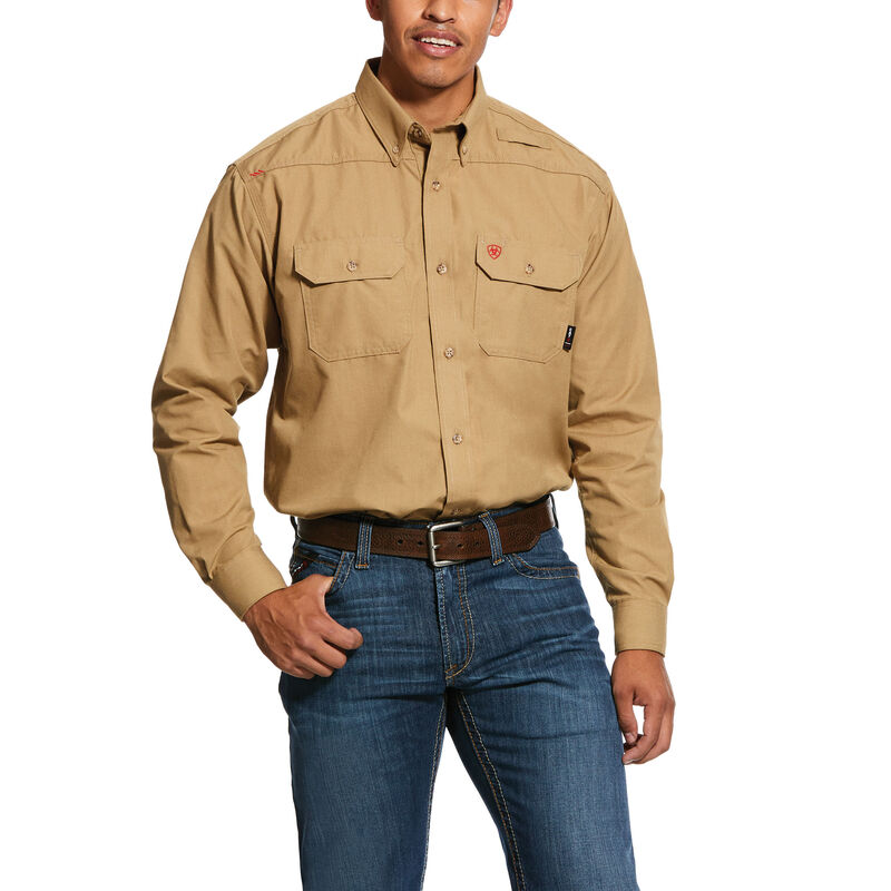 Ariat FR Featherlight Work Shirt - Khaki flame, fire, resistant, frc, retardant, long sleeve, button down, tan