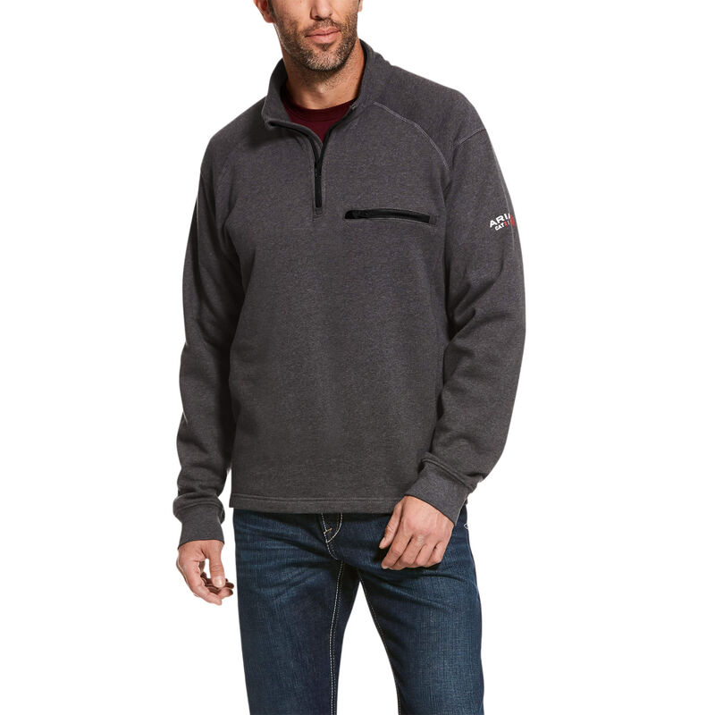 Ariat FR Rev Quarter Zip Pullover - Charcoal Heather flame, resistant, retardant, frc, 1/4. qtr, pull, over, grey, gray, dark