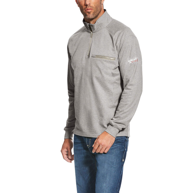 Ariat FR Rev Quarter Zip Pullover - Silver Fox flame, resistant, retardant, frc, 1/4. qtr, pull, over, grey, gray
