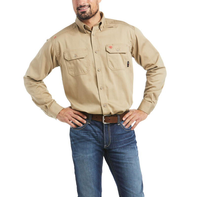 Ariat FR Solid Work Shirt - Khaki flame, fire, resistant, frc, retardant, long sleeve, button down, tan