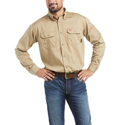 Ariat FR Solid Work Shirt - Khaki flame, fire, resistant, frc, retardant, long sleeve, button down, tan