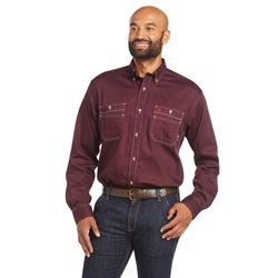 Ariat Mens FR Vented Work Shirt - Malbec flame, fire, resistant, frc, retardant, long sleeve, button down, wine, red, maroon, vent, back
