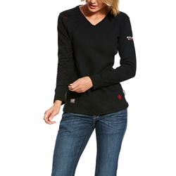 Ariat FR Womens AC Top - Black ladies, flame, resistant, retardant, solid, frc, shirt, long sleeve, v-neck,