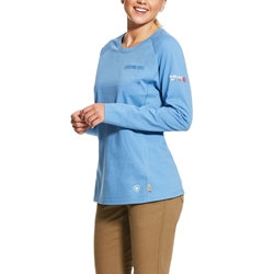 Ariat FR Womens Air Crew T-Shirt - Steel Blue Heather ladies, flame, resistant, retardant, solid, frc, shirt, long sleeve