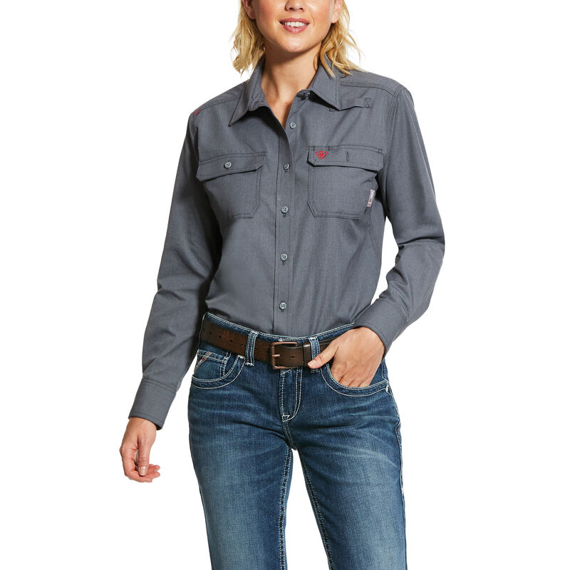 Ariat FR Womens Featherlight Work Shirt - Gunmetal ladies, flame, resistant, retardant, buttondown, button, down, glen, guard, glenguard, gray, grey