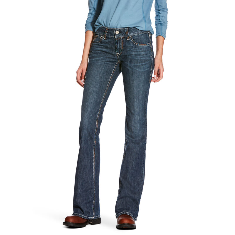 Ariat FR Womens Mid Rise Duralight Ella Bootcut Jean - Azurite Wash ladies, flame, resistant, retardant, denim, indigo, blue, jeans, lightweight