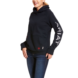 Ariat FR Womens Primo Fleece Logo Hoodie - Navy ladies, flame, resistant, retardant, frc, hooded, hood, sweatshirt