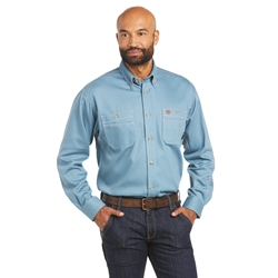 Ariat Men's FR Vented Work Shirt - Steel Blue flame, fire, resistant, frc, retardant, long sleeve, button down, vent, back