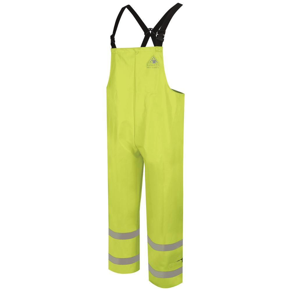 Bulwark FR 13 oz. Hi-Visibility Rain Bib Overalls flame, resistant, retardant, frc, fire, arc, flash, visibility, high, viz, vis, bright, yellow, green, rainwear, waterproof, reflective, tape, striping, trim