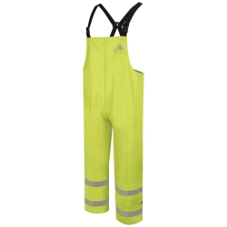 Bulwark FR 13 oz. Hi-Visibility Rain Bib Overalls flame, resistant, retardant, frc, fire, arc, flash, visibility, high, viz, vis, bright, yellow, green, rainwear, waterproof, reflective, tape, striping, trim
