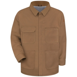 Bulwark FR Brown Duck Linemans Coat with Lanyard Access on Back winterwear, coat, flame, frc, resistant, retardant, fire, arc, flash, electrical, warm, cold, tan, safety, harness
