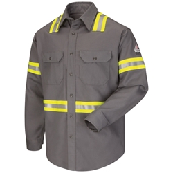 Bulwark FR Enhanced Visibility 7 oz. Uniform Shirt - Gray flame, resistant, retardant, arc, flash, fire, button, down, ppe, safety, grey, reflective, trim, tape