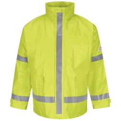 Bulwark FR Hi-Visibility Rain Jacket - Class 2 flame, resistant, retardant, arc, flash, fire, bright, yellow, green, ppe, safety, hi, vis, viz, tape, visibility, high