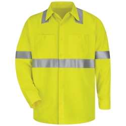 Bulwark FR Hi Visibility Work Shirt - Class 2 flame, resistant, retardant, arc, flash, fire, button, down,bright,yellow,green,ppe,safety,hi,vis,viz,tape,high