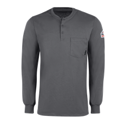 Bulwark FR Long Sleeve Tagless Henley - Charcoal lightweight, tag-less, flame, resistant, retardant, arc, flash, fire, mens, shirt, grey, gray