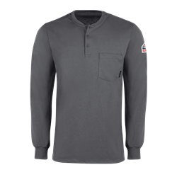 Bulwark FR Long Sleeve Tagless Henley - Charcoal lightweight, tag-less, flame, resistant, retardant, arc, flash, fire, mens, shirt, grey, gray