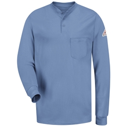 Bulwark FR Long Sleeve Tagless Henley - Light Blue lightweight, tag-less, flame, resistant, retardant, arc, flash, fire, mens, shirt