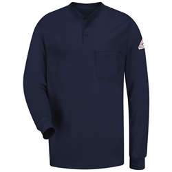 Bulwark FR Long Sleeve Tagless Henley - Navy lightweight, tag-less, flame, resistant, retardant, arc, flash, fire, mens, shirt