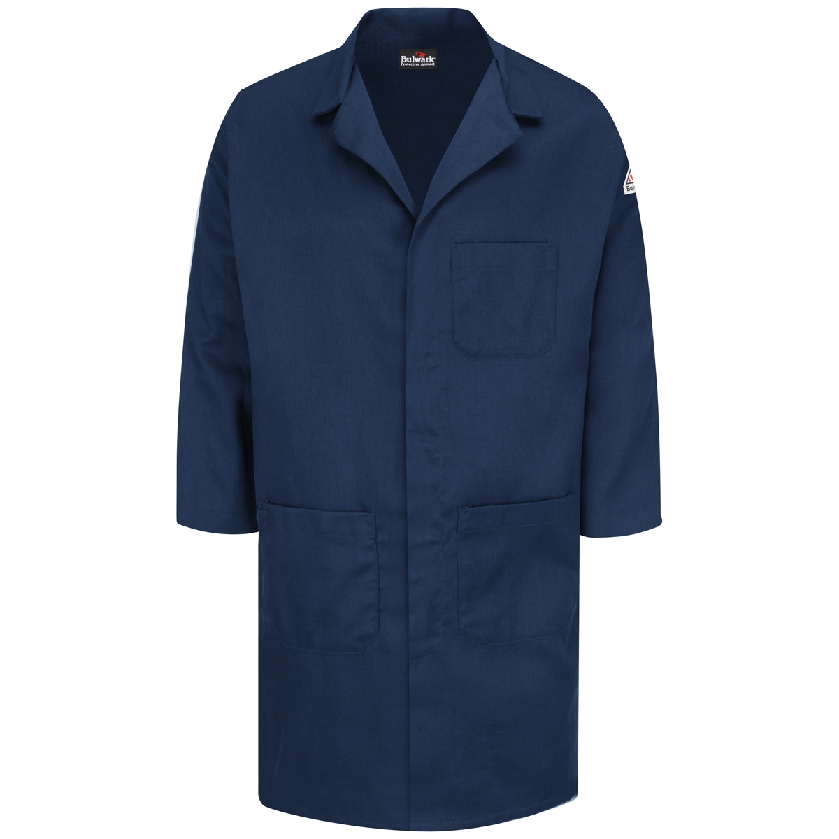 Bulwark FR Mens Concealed Snap Lab Coat - Navy flame, resistant, retardant, arc, flash, fire, IIIA, nomex, dark, blue