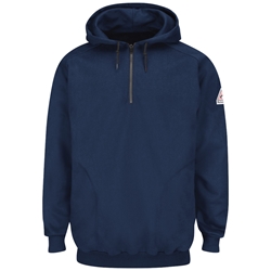 Bulwark FR Quarter Zip Hooded Fleece Pullover Sweatshirt - Navy flame, resistant, retardant, workwear, sweat, shirt, hooded, 1/4, zipper, fire, arc, flash, sweatshirt
