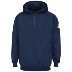 Bulwark FR Quarter Zip Hooded Fleece Pullover Sweatshirt - Navy flame, resistant, retardant, workwear, sweat, shirt, hooded, 1/4, zipper, fire, arc, flash, sweatshirt