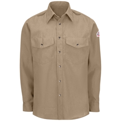 Bulwark FR Snap Front Nomex Uniform Shirt - Tan flame, resistant, retardant, arc, flash, fire, work, snaps, lightweight, brown, khaki
