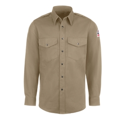 Bulwark FR Snap-Front Uniform Shirt - Tan flame, resistant, retardant, arc, flash, fire, button, down, lightweight, long sleeve, work, khaki, beige, brown