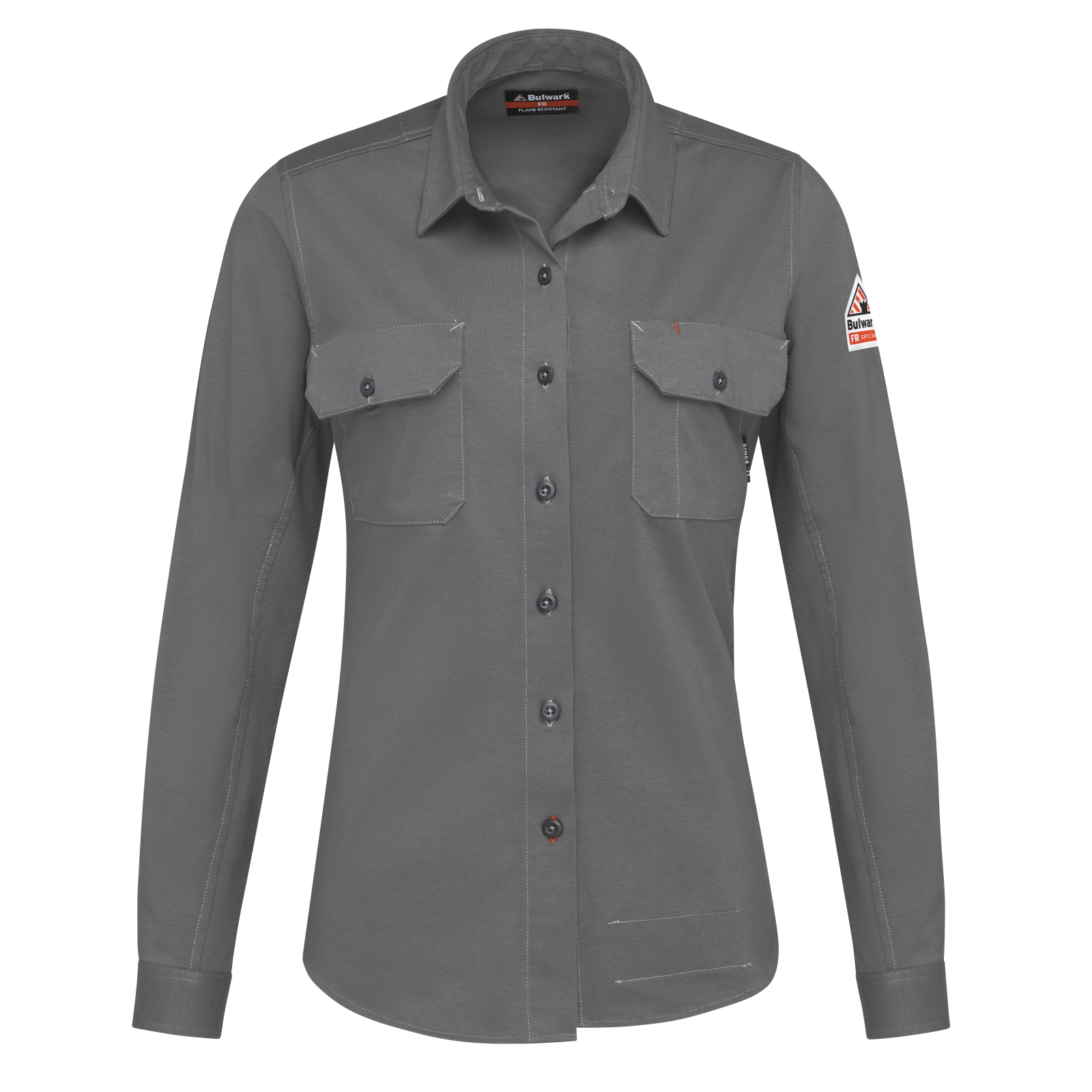Bulwark FR Womens Flex Knit Button Down Shirt - Charcoal flame, resistant, retardant, arc, flash, fire, button, down, work, dark, gray, ladies, charcoal