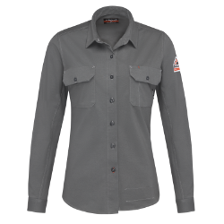 Bulwark FR Womens Flex Knit Button Down Shirt - Charcoal flame, resistant, retardant, arc, flash, fire, button, down, work, dark, gray, ladies, charcoal