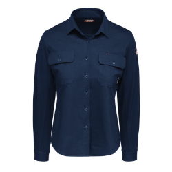 Bulwark FR Womens Flex Knit Button Down Shirt - Navy flame, resistant, retardant, arc, flash, fire, button, down, work, dark, blue, ladies