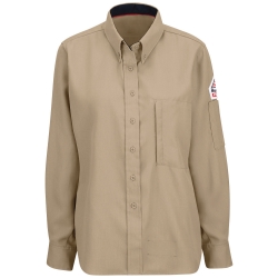 Bulwark FR Womens iQ Series Lightweight Comfort Woven Shirt - Khaki flame, resistant, retardant, arc, flash, fire, button, down, work, tan, taupe, ladies