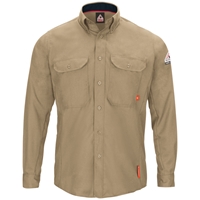 Bulwark FR iQ Series Comfort Woven Men's Lightweight Shirt - Khaki flame, resistant, retardant, arc, flash, fire, button, down, performance, work
