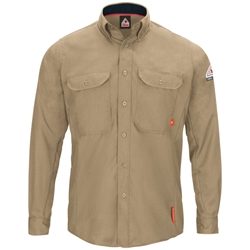 Bulwark FR iQ Series Comfort Woven Mens Lightweight Shirt - Khaki flame, resistant, retardant, arc, flash, fire, button, down, performance, work