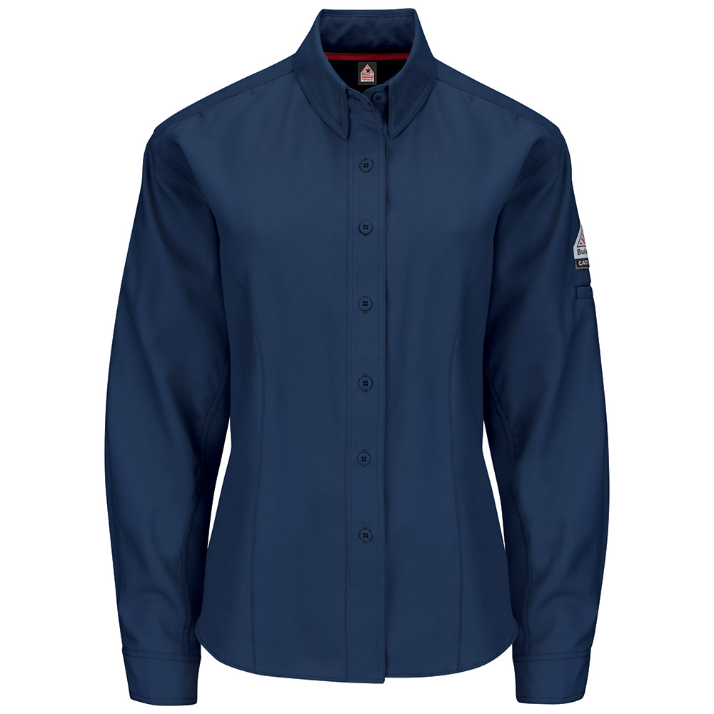 Bulwark FR iQ Series Endurance Womens Work Shirt - Navy flame, resistant, retardant, arc, flash, fire, button, down, performance, work, westex, ripstop, twill, dark, blue, ladies