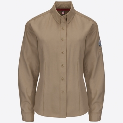 Bulwark FR iQ Series Endurance Womens Work Shirt - Khaki flame, resistant, retardant, arc, flash, fire, button, down, performance, work, westex, ripstop, twill, tan, beige, brown, ladies