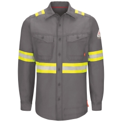 Bulwark FR iQ Series Enhanced Visibility Work Shirt - Gray flame, resistant, retardant, arc, flash, fire, button, down, gray,grey,endurance,westex,ripstop,twill,ppe,safety,hi,vis,viz,tape