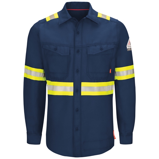 Bulwark FR iQ Series Enhanced Visibility Work Shirt - Navy - QS40NE