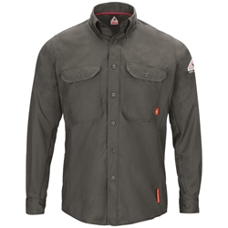 Bulwark FR iQ Series Mens Lightweight Comfort Woven Shirt - Dark Gray flame, resistant, retardant, arc, flash, fire, button, down, charcoal, gray