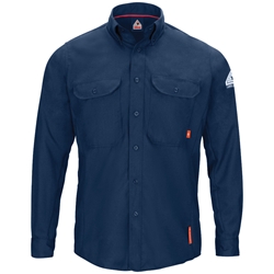 Bulwark FR iQ Series Mens Lightweight Comfort Woven Shirt - Navy flame, resistant, retardant, arc, flash, fire, button, down