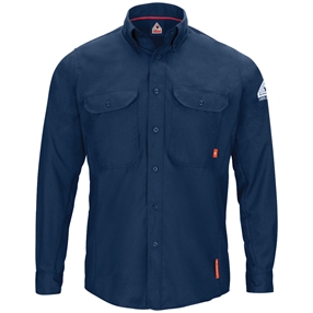 Bulwark FR iQ Series Men's Lightweight Comfort Woven Shirt - Navy