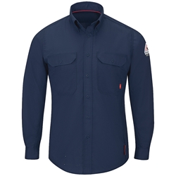 Bulwark FR iQ Series Mens  Midweight Comfort Woven Shirt - Navy flame, resistant, retardant, arc, flash, fire, button, down, uniform, work, up, blue, mid, dark, nomex