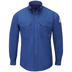 Bulwark FR iQ Series Mens  Midweight Comfort Woven Shirt - Royal Blue flame, resistant, retardant, arc, flash, fire, button, down, uniform, work, up, blue, nomex