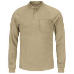 Bulwark Flame Resistant Mens Lightweight Henley - Khaki 