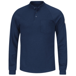 Bulwark Flame Resistant Mens Lightweight Henley - Navy 